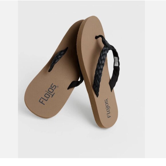 Flojos Shoes - Flojos Ladies braided Flip Flops Sandals Thongs BROWN/BLACK Size 8